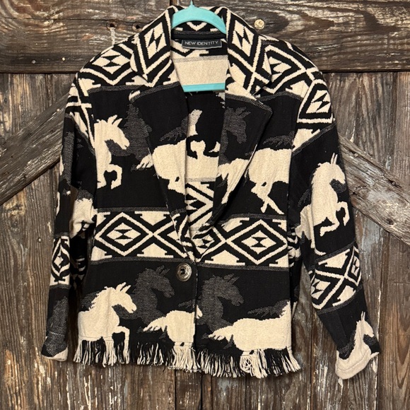 New Identity Jackets & Blazers - New Identity Black and Cream Horse print Jacket